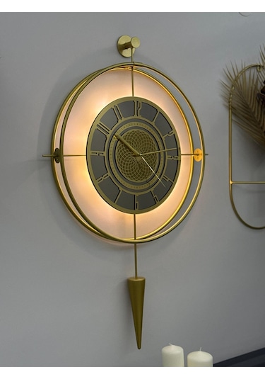 Bronz Aynalı Lavinya Exclusive - Chakra Dizayn - Gerçek Bronz Ayna - Metal Mobilya Duvar Saati Gold