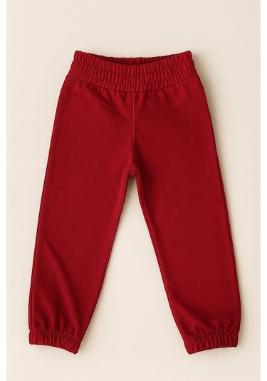 Kız Çocuk %100 Pamuk Beli Ve Paçası Lastikli Eşofman Altı - Bordo 3-4 Yaş 8-9 Yaş Bordo