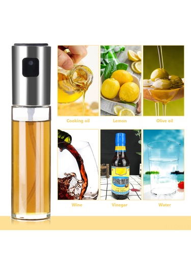 Aubyhe 100ml Cam Zarfli Yağ Spreyi - Paslanmaz Çelik Vana, İnce Buhar Dağıtımı, Mutfak & Barbekü İçin Gümüş