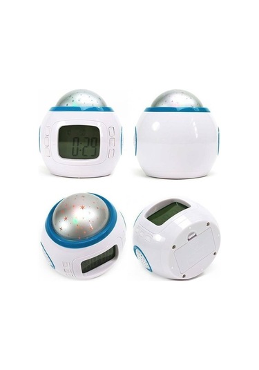 Metabagua Çocuk Müzik Led Yıldız Gökyüzü Projeksiyon Gece Işık Dijital Çalar Saat Termometre Rhıvk6 Beyaz
