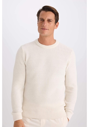 DeFacto Standart Fit Bisiklet Yaka Dokulu Triko Kazak E0811AXNSER100