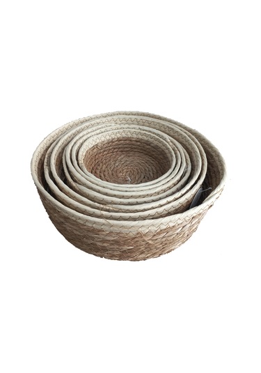 Sever Hasır Örgü Sepet Seti Hasır - Krem 7'li