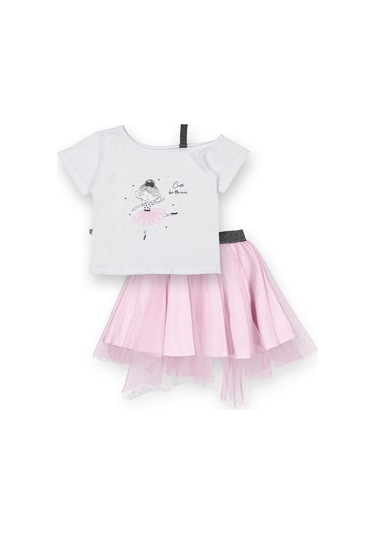 Tüllü Etek Düşük Omuzlu Tshirt Kız Çocuk 2'li Takım - 2-9 Yaş