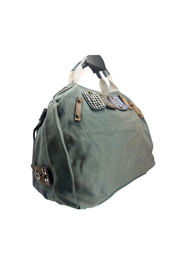 Sentt Büyük Boncuklu Kot Kumaş Çanta-Turkuaz