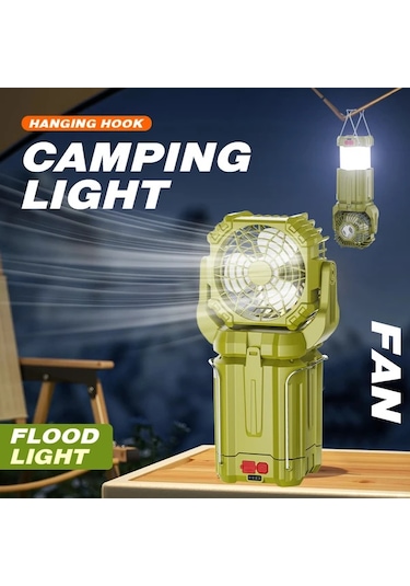 Dashanshop Kamp Işıklı Usb Şarjlı Taşınabilir Fan Solar Mavi 1200mah