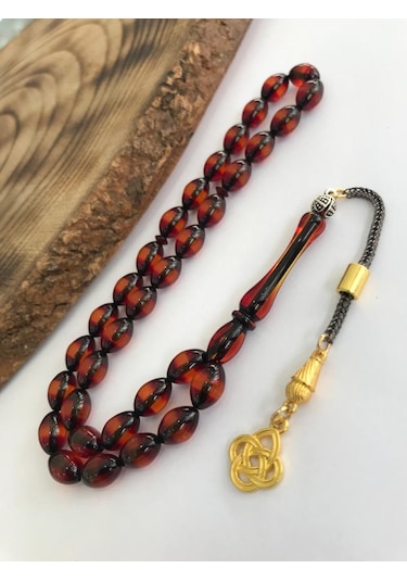 Sürmeli Model Kırmızı Tonda Toz Kehribar Tesbih N11.12148