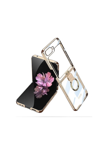 Galaxy Uyumlu Z Flip 6 Kılıf Zore Yüzüklü Kıpta Kapak Gold