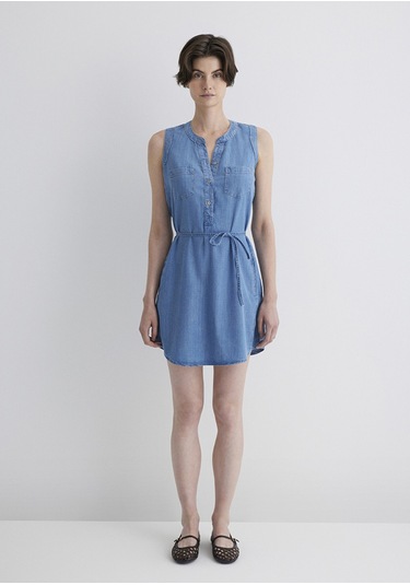 Mavi - Suzy Gold Klasik Açık Mavi Jean Elbise 130317-89756 Açık Mavi