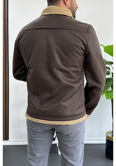 Erkek İçi Kürklü Suni Pul Deri Mont Kahverengi Edw120-kahverengi Kahverengi