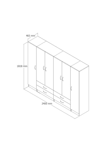 tanmob 6 Kapılı Dört Çekmeceli Geniş Gardrop Çam - Grd0802