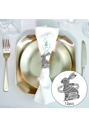 Homyl Tavşan Desenli Paskalya Peçete Halkaları Gümüş Gümüş