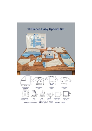 10 Parça Mavi Kedi Hastane Çıkışı Ve 4 Parça Bebek Bornoz Seti Mavi