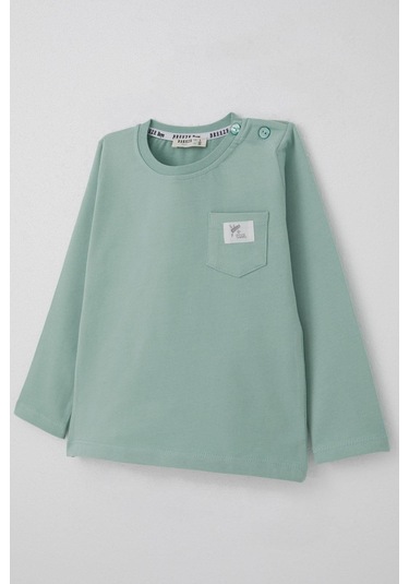 Breeze Erkek Bebek Uzun Kollu Tişört Cool Yazı Armalı Cepli 9 Ay-3 Yaş, Mint Yeşili Mint Yeşili