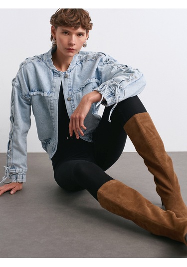 Dilvin 65367 Kolları Zımbalı Bomber Denim Mont-mavi Mavi