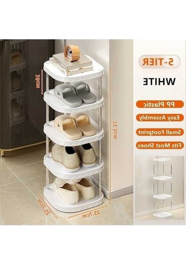 Flybuy Bosphorusboutique Rafı, 5 Katmanlı Dar Ambition Beyaz Ayakkabı, Minimalist Tasarım Beyaz