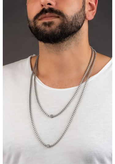 Erkek Çelik Zincir Kolye Gri