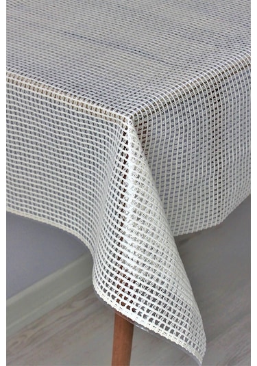 Pvc Şeffaf Kaplama Silinebilir Masa Örtüsü Örgü Hasır Krem