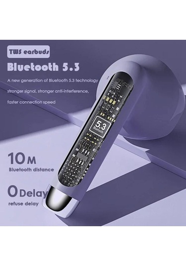 Kablosuz Kulaklık Mor Bluetooth 5.3 Gürültü Önleyici Mavi Diş Kulak Tomurcukları İphone Uyumlu  Android İçin Şarj Kutusu İle Tws Kablosuz Kulaklık