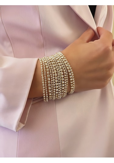 Çoklu Döküm Su Yolu Rhinestone Gold Renk Kristal Bileklik Altın