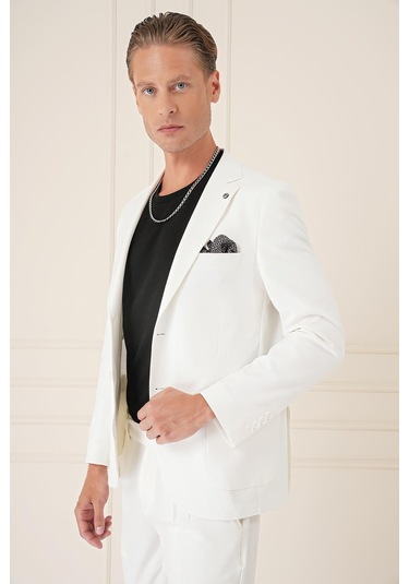 Comfort Fit Torba Cep Dokulu Esnek Pamuk Casual Ekru Ceket C 676 Ekru