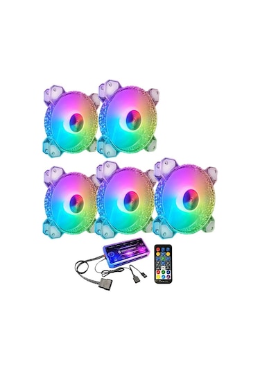 Coolmoon Crystal Diamond Rgb 5 Fan Seti, 12cm Sessiz Uzun Ömürlü Rgb Aydınlık Şasi Soğutma Fanı Seti Pc İçin Müzik Versiyonu