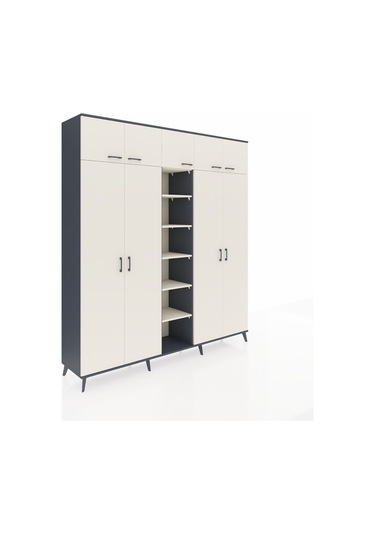 Hyperion Dolap 12 Raflı 9 Kapaklı 2 Askılı 220x44x243 Antrasit-aytaşı/aytaşı Aytası/aytası