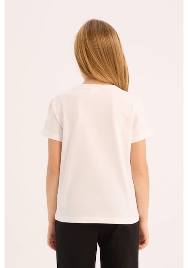 DeFacto Kız Çocuk Bisiklet Yaka Baskılı Kısa Kollu Tişört E0351A825SMWT34 Beyaz