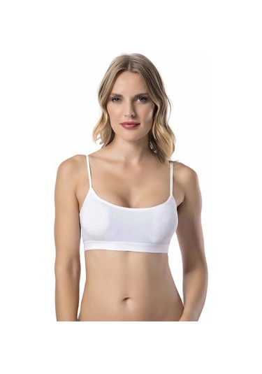 Kadın İp Askılı Büstiyer Sporcu Penye Yarım Atlet Sütyen Pedli - Beyaz
