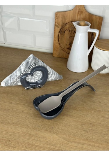 Okyanus Home Çift Baskı Kepçe Kaşık Altlığı Ve Peçetelik Antrasit Antrasit