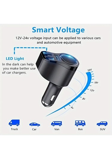 Chuangyinshop Siyah 167w 4'ü 1 Arada Usb-c Araç Şarj Cihazı 47w Pd Hızlı Şarj