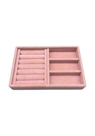 Süet Kumaş Pembe Renk 22 Cm / 14 Cm Çekmece İçi Takı Standı Çok Renkli