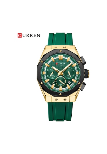 Curren 8462 Erkek Gri Analog Kuvars Silikon Spor Aydınlatmalı Saat Su Geçirmez Tarih Kol Saati Yeşil Diğer