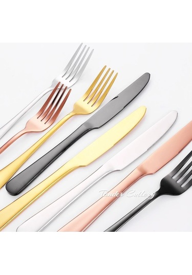 Agoodshop 16/20 Adet Altın Çatal Bıçak Takımı Siyah Yemek Takımı Paslanmaz Çelik Gold 2 Set 8pcs Gold Gold