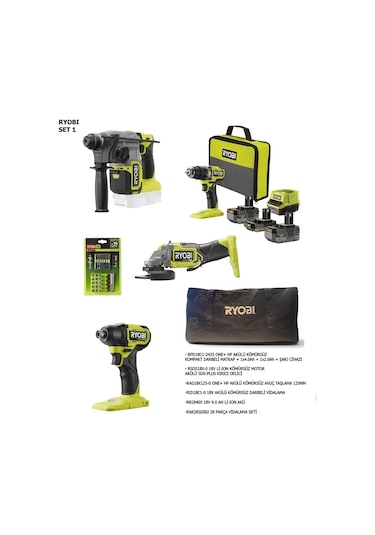 Ryobi One+ Hp 18V Kömürsüz 4'lü Profesyonel Karma Set 1
