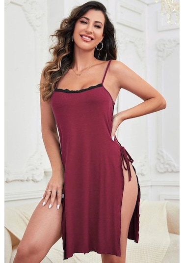 Kadın Siyah Cut Out Detaylı Yırtmaçlı Sexy Gecelik Siyah