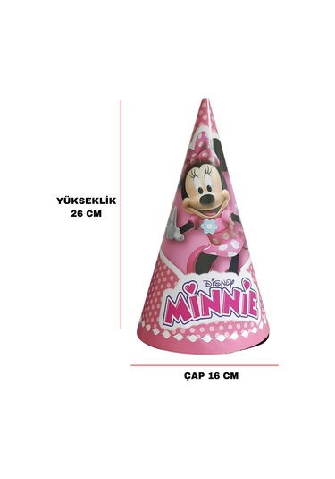 Karton Parti Şapkası Minnie Mouse Temalı 8 Adet Tüm Yaşlar