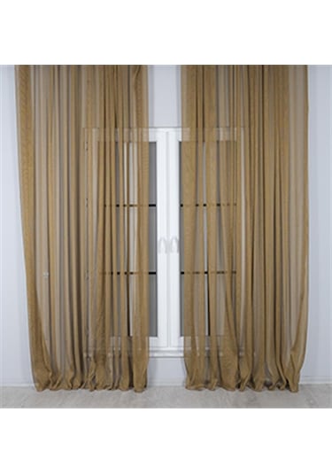 Murcia Dökümlü Tül Perde Pilesiz Altın