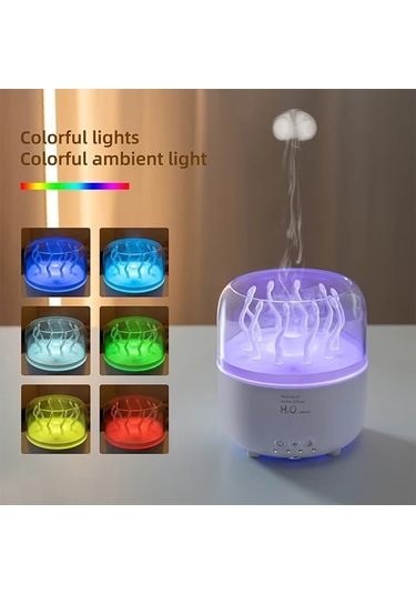 Honeybeeshop Siyah Usb Döner Denizanası Aromaterapi Nemlendirici Ortam Işığı Ev Ofis Masası