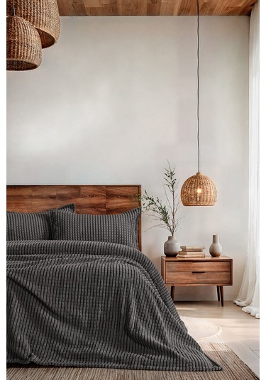 Mila Battaniye Seti Çift Kişilik Antrasit Antrasit