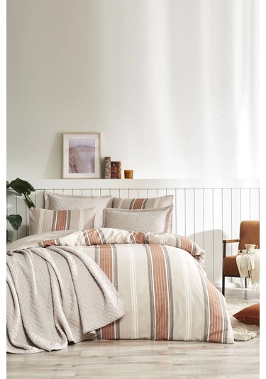 Özdilek Calista 7 Parça Yatak Örtülü Pamuklu Gelin Seti-bej Bej