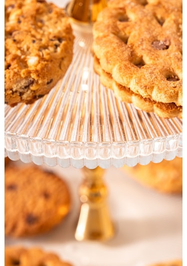 Mest 2 Katlı Sade Cam Pasta Tabağı - Minimalist Ve Zarif 21 Cm Şeffaf