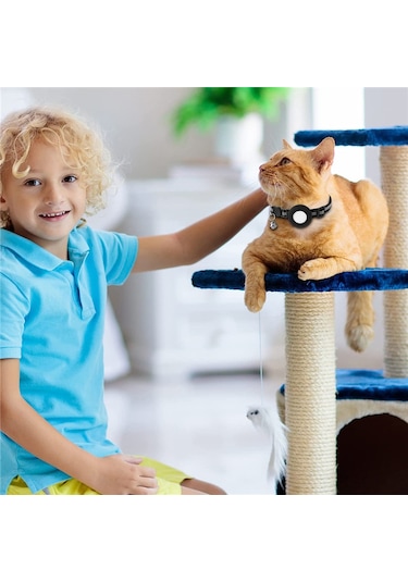 Springsun Yüksek Kaliteli Toksik Olmayan Hafif Kedi Boyunluk, Airtag Korumalı, Reflektörlü, Çanlı, Mor Balık Kemiği Kolye