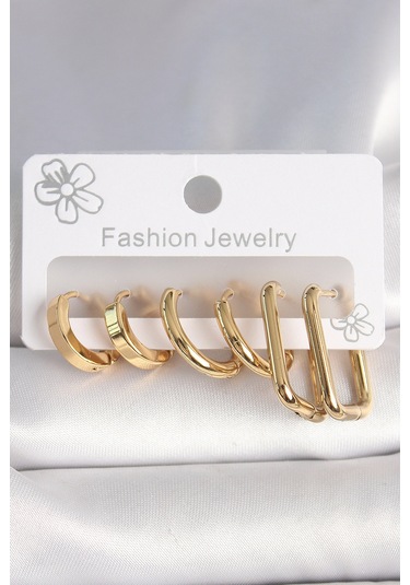 316l Çelik Gold Renk Kare Halka Model Kadın Küpe Seti Çok Renkli