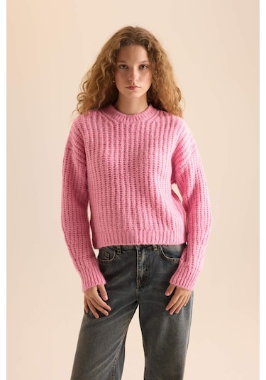 DeFacto Coool Oversize Geniş Kalıp Bisiklet Yaka Triko Kazak V1811AZNSPN449 Pembe