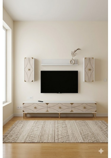 Tvr1897btg Alfa Tv Ünitesi Takımı Beyaz-traverten-gold 180cm