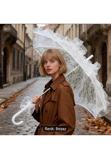 Atay Garage Şemsiye 60-58 Ebatlarinda Gelin Düğün Nişan Çekimleri Özel Günlerde Resim Çekilmesi İçin İdealdir Beyaz