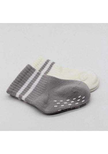 Bistyle Çemberli Kaymaz Soket Çorap 2'li Bs10125 Gri Ekru Gri Ekru