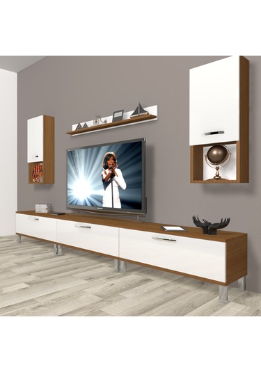 Decoraktiv Eko 270da Slm Krom Ayaklı Tv Ünitesi Tv Sehpası Ceviz - Beyaz