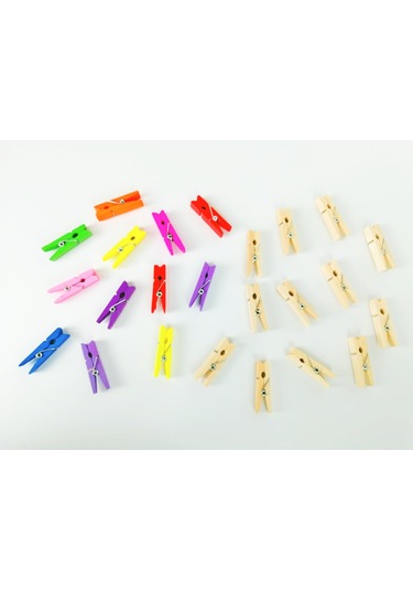 Puti Natural + Renkli Büyük Mandal 24'lü