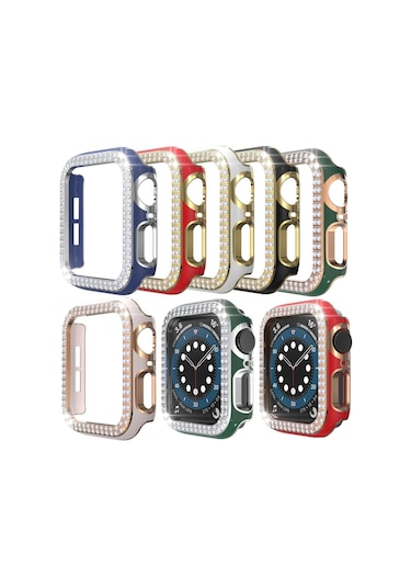 Apple Uyumlu  Watch 5 6 40 MM Çift Sıra Parlak Taşlı Rubber Kasa Ka